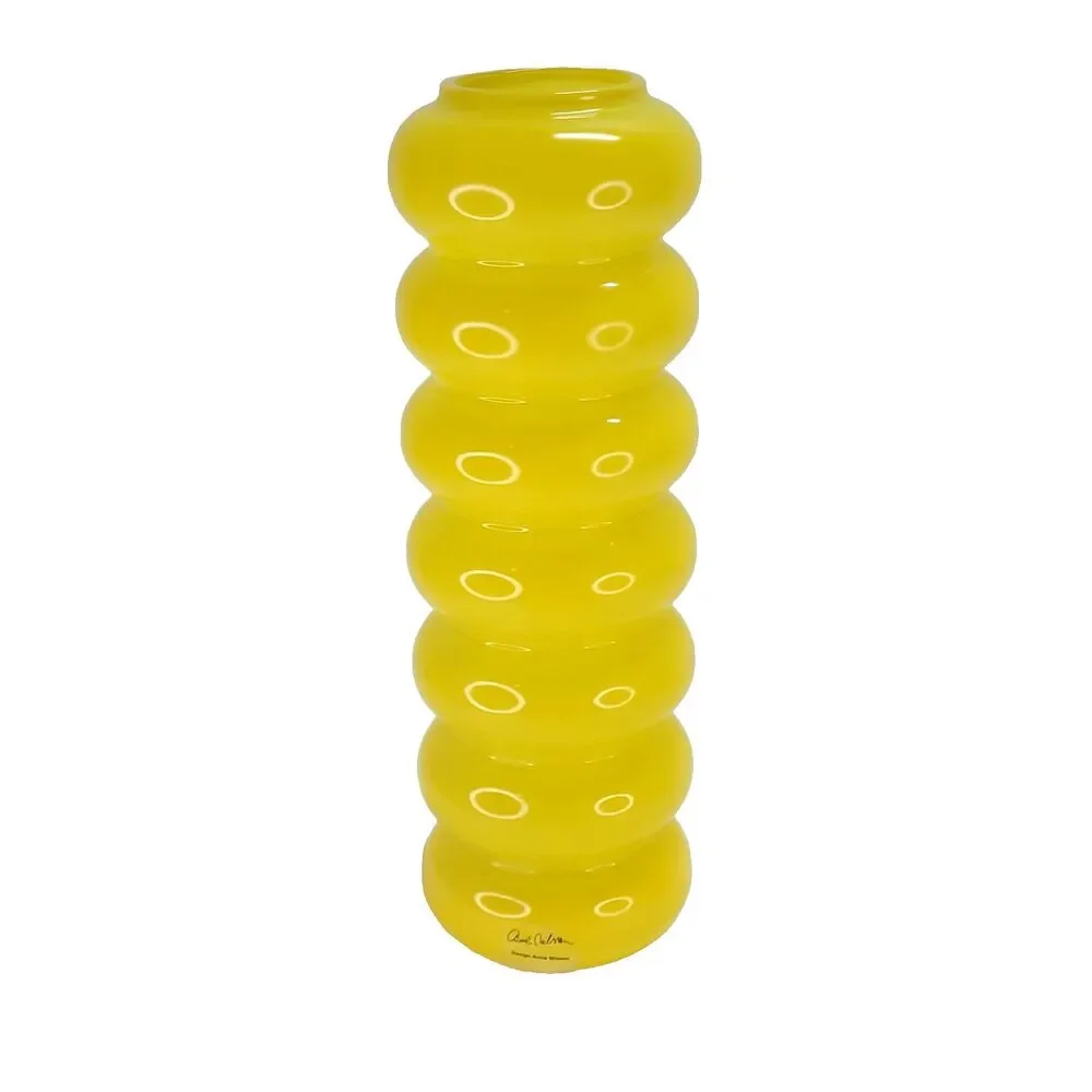 Vtg IKEA Solstrale Anne Nilsson Yellow Bubble Ribbed‎ Vase NWT 11.5